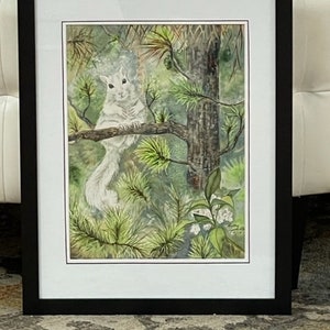 White Squirrel / Black Pine Giclee Print from original watercolor image 2