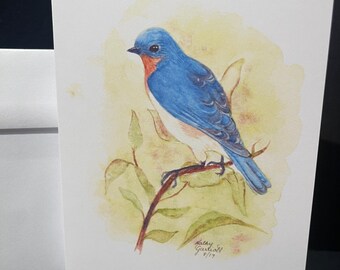 Bluebird greeting card, print from original watercolor, 5 by 7