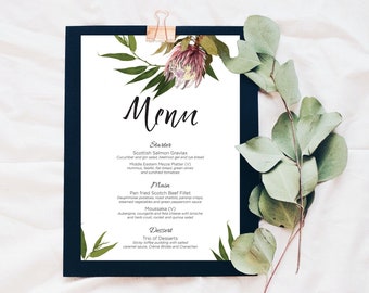 Protea Wedding Menu Template: Australian Floral Design (PDF)