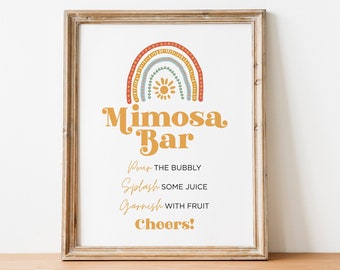 Mimosa Bar Sign, Rainbow Mimosa Bar Sign, Printable Mimosa bar Sign, Instant download, Boho Mimosa Sign, Baby Shower Sign
