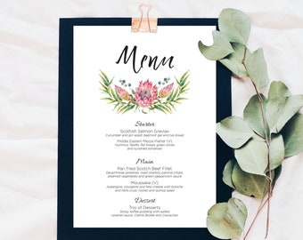 Protea Wedding Menu Template: Australian Floral Design (PDF)