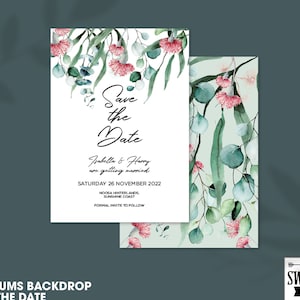 Eucalyptus Save the Date Invitation, Greenery Wedding invite, Red Gum Invite, Australian Native Invite, Rustic Wedding Invite, Printable