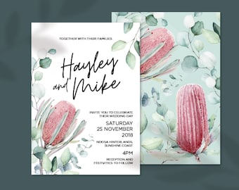 Invitación de boda con Banksia: Eucalipto nativo australiano (archivos PDF)