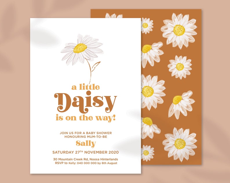 Daisy Baby Shower Invitations Boho Baby Shower Invitation Retro Baby Shower Invite Floral Baby Shower Invite 70s Style Baby