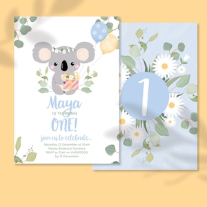 Convite de aniversário de coala, convite de aniversário infantil, convite de aniversário de animal australiano, eucalipto, convite de aniversário australiano, idade personalizada