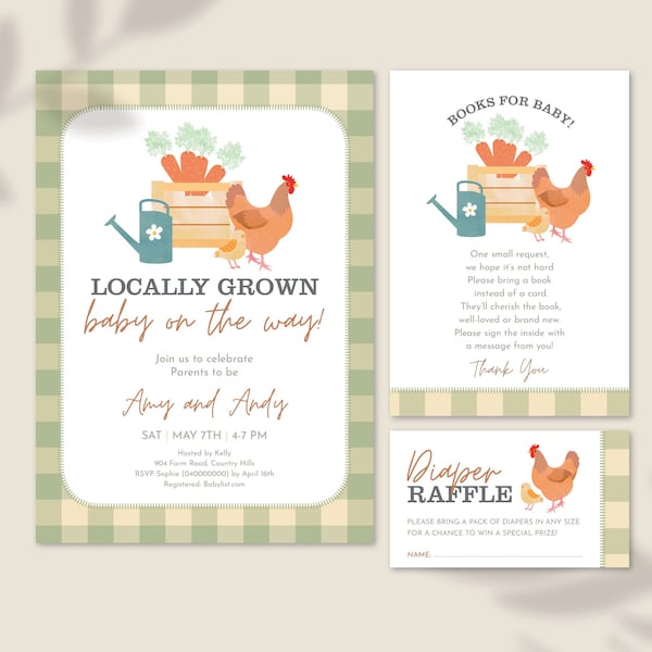 Locally Grown Baby Shower Invitation, Farmer’s Market Baby Shower, Organic Baby, Chicken Baby Shower, Couples Shower