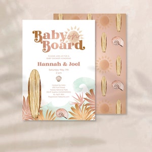 Baby on Board Invite, Surf Baby Shower Invite, Surfboard Baby Shower Invite, Boho Baby Shower Invite, Gender Neutral invite, Neutral Colours