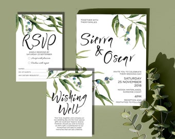 Eucalyptus Wedding Invitation, Greenery Wedding Invitation. Australian Wedding Invite, Gum leaves wedding invite, Printable wedding invite