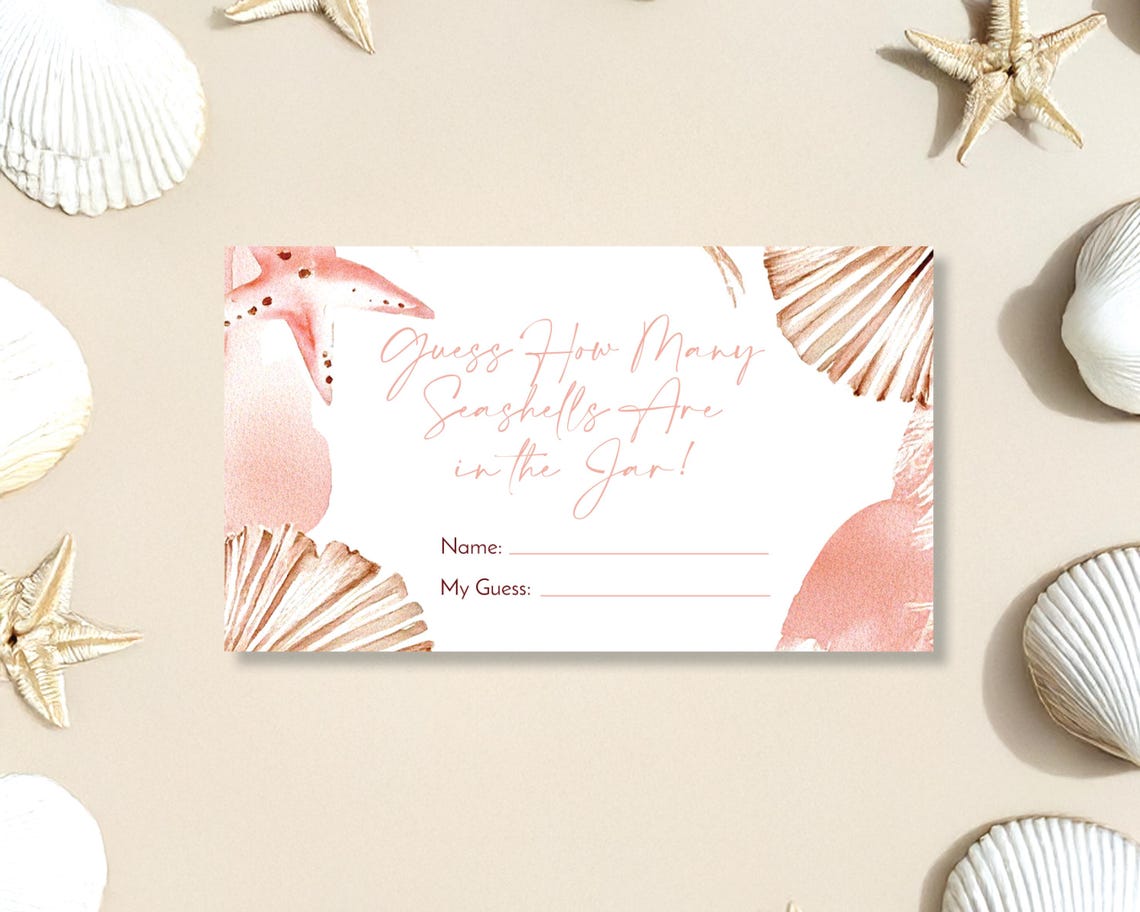 Baby Shower Seashell Guessing Game Sign & Tickets, Guess How Many ...