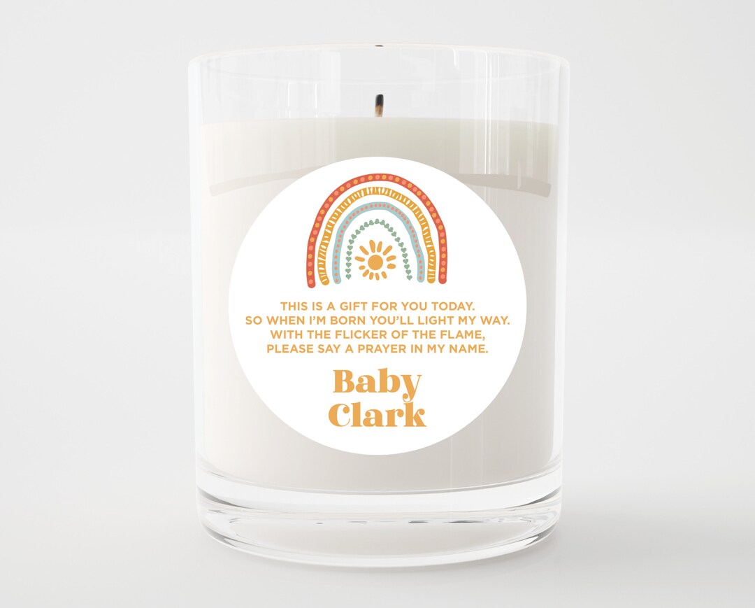 Personalized Candle Baby Shower Favor Tags Rainbow Baby Etsy