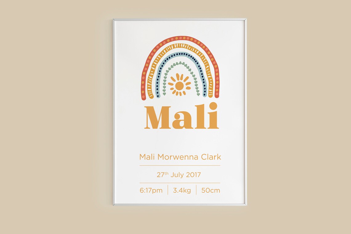 Rainbow Birth Print Printable Nursery Art Birth Stats | Etsy
