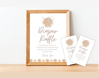 Boho Beach Baby Shower Diaper Raffle Sign & Tickets (Printable Set)