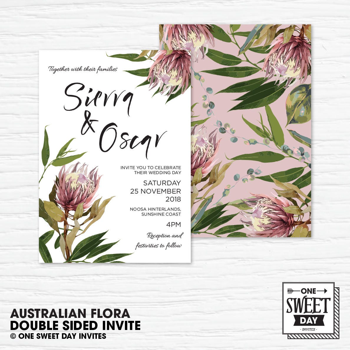 Wedding Invitation Printable Australian Protea Eucalyptus | Etsy