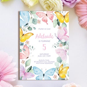 Butterfly Birthday Invitation, Girls First Birthday Invite, Whimsical Party, Enchanted Garden, Woodland, Editable Template