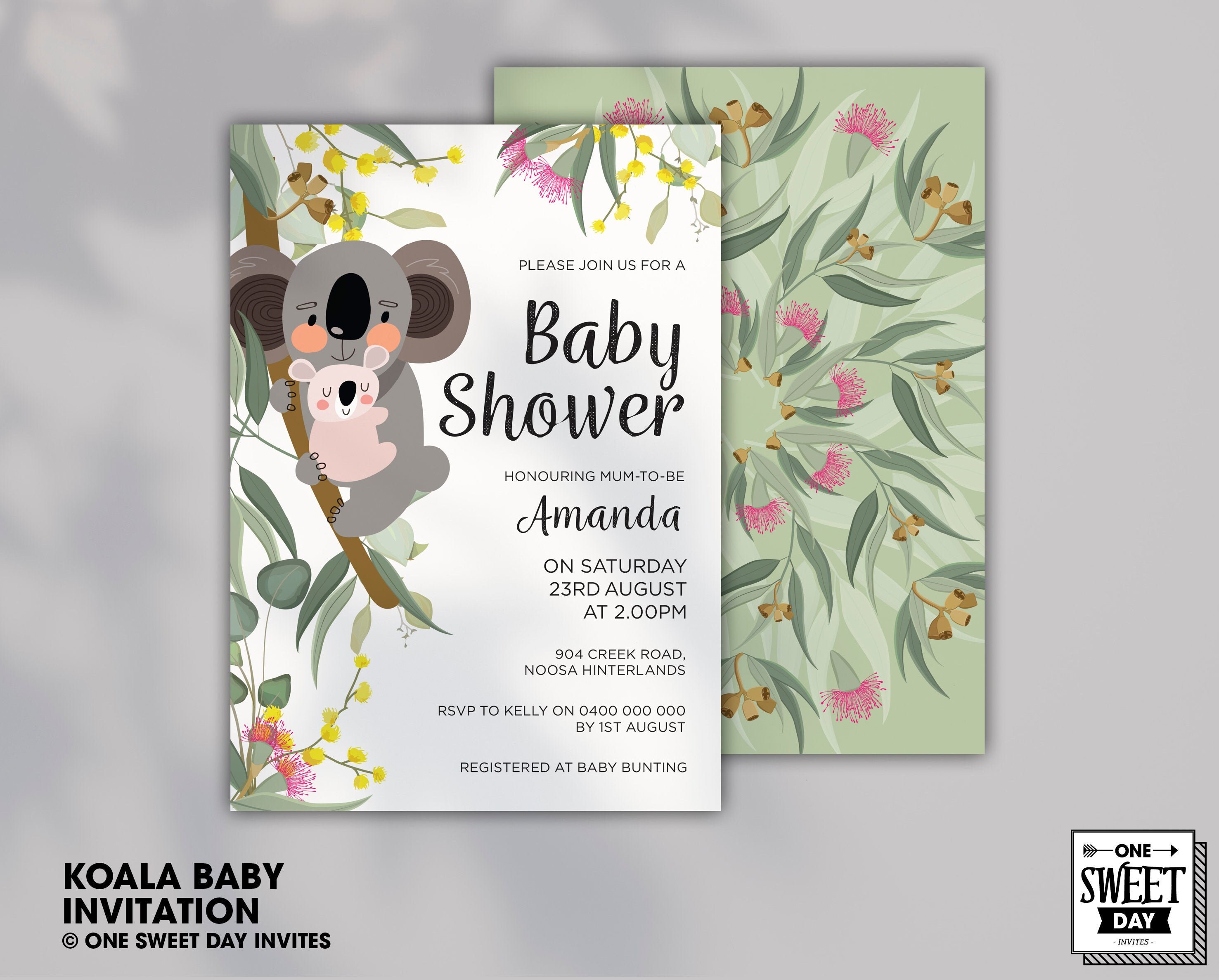 Koala Baby Shower Invite Baby Shower Invitation Set Baby Etsy Australia