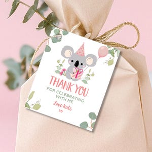 Koala Geburtstag Dankeschön Geschenkanhänger, Pink Dankeschön Geschenkanhänger, Lolly Bag Geschenkanhänger, Candy Bag Anhänger, Dankeschön-Karte, Australischer Anhänger