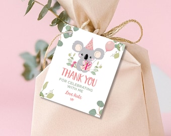 Pink Koala Birthday Favor Tags: Lolly Bag Candy Tag (Digital Download)
