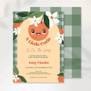 Petite invitation orange de baby shower, invitation de baby shower orange clémentine, invitation de brunch de bébé d'agrumes, invitation neutre entre les sexes
