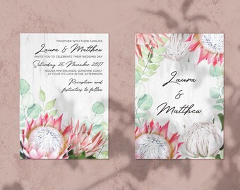 Protea Flower Hochzeitseinladung: Blumen der Ureinwohner Australiens, Eukalyptus (PDF)