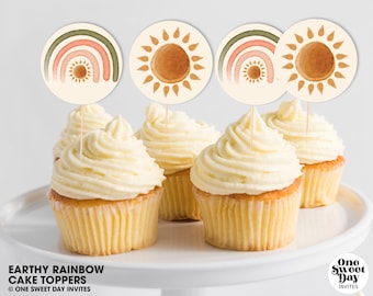 Rainbow Sunshine Baby Shower Cupcake Toppers (PDF)