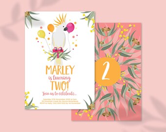 Cockatoo Birthday Invitation: Australian Bird Theme (Digital Download 5x7in Template)