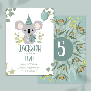 Koala Boy Birthday Invite, Australian animal Birthday Invitation, 1st Birthday Invite, Eucalyptus, Australian Birthday Invite, Custom Age