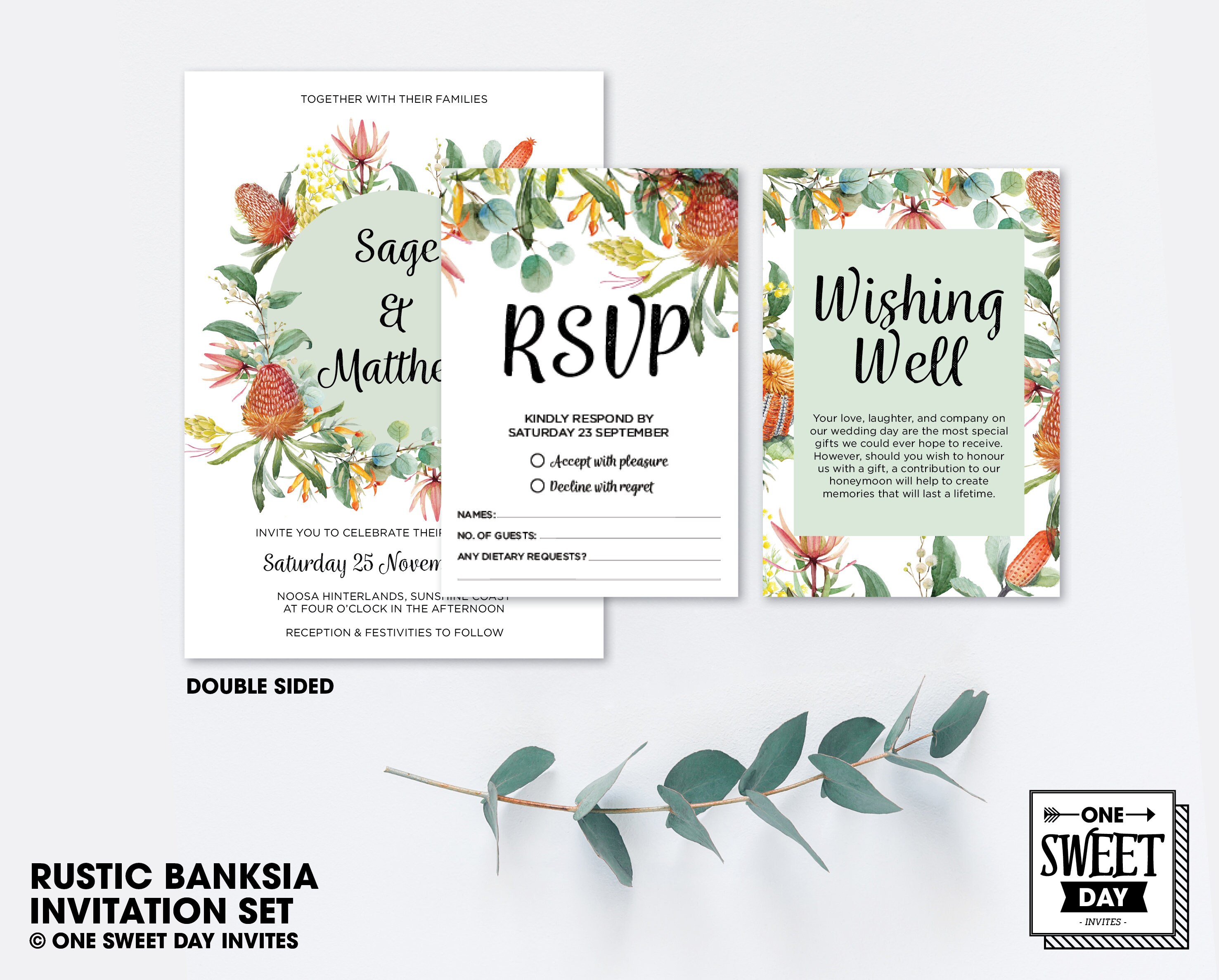 Australian Native Wedding Invitation Printable Banksia Etsy