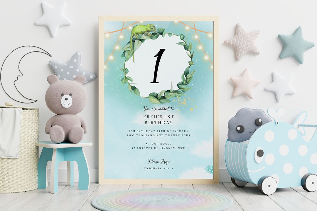 Chameleon Birthday Invitation, Wild Animal Party Invite Template ...