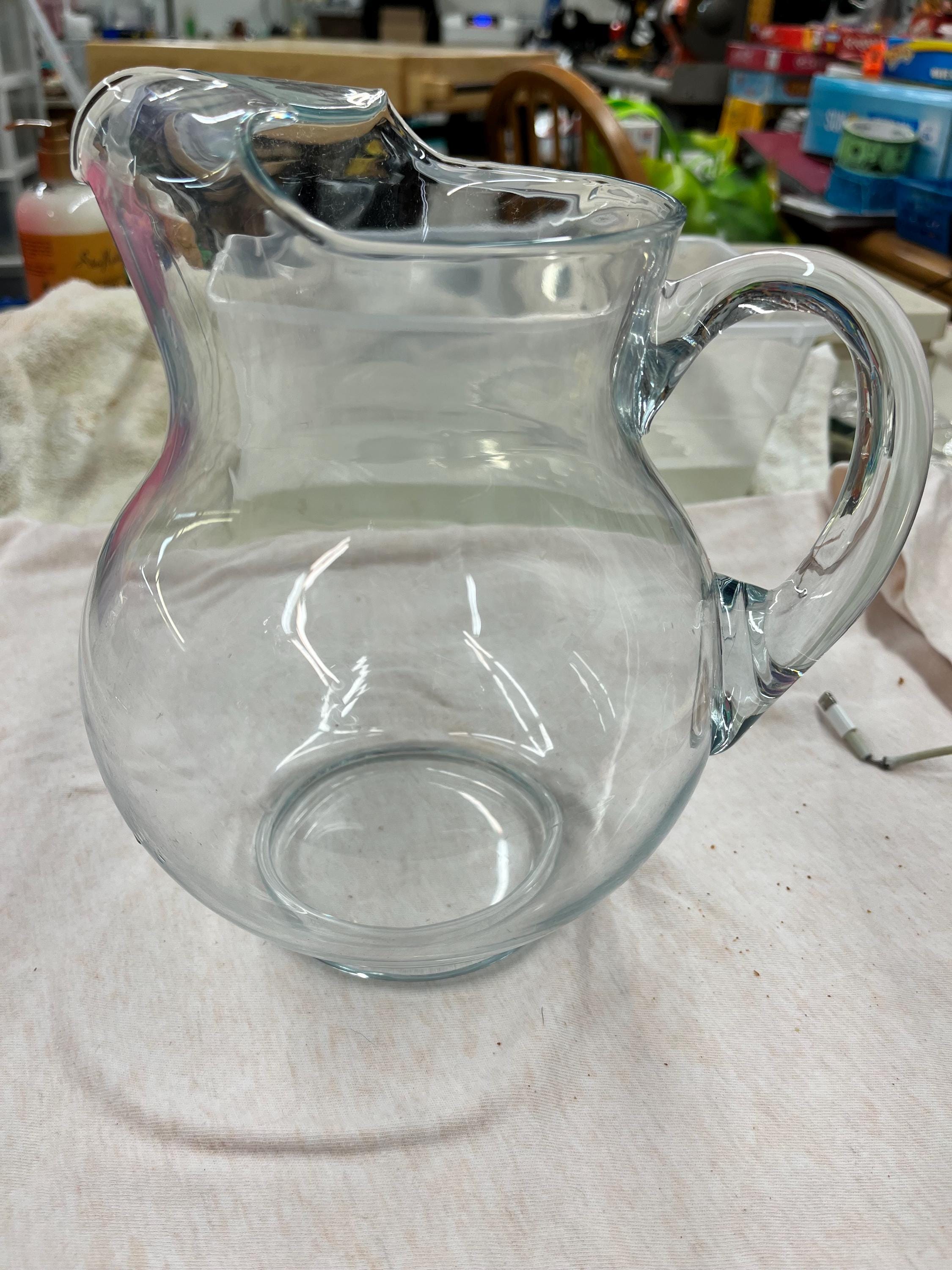 Vintage Blue Glass Water Pitcher - Etsy