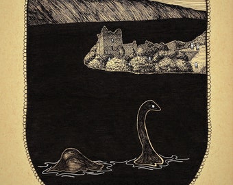 Loch Ness Monster Booty Fine Art Print | Nessie Art | Cryptid Artwork | Ghost Art | Scotland Cryptid