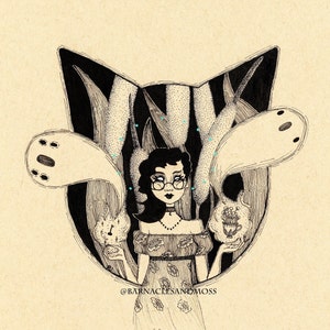 Whimsigoth Witch Fine Art Print | Goblincore Decor | Cottagegoth Decor | Bog Witch | Cattails Illustration