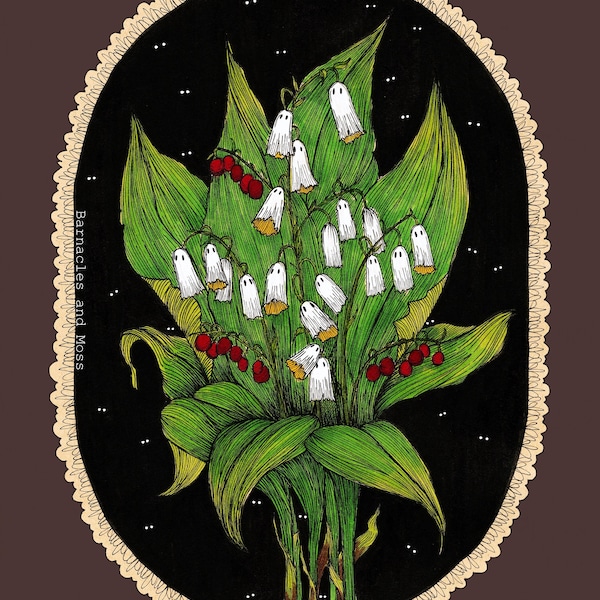 Lily of the Valley Fine Art Print | Botanical Illustration | Goblincore Decor | Whimsigoth Decor | Ghost Art
