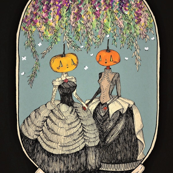 Stronger Together Fine Art Print | Cottagegoth Witch | Whimsigoth Art | Pumpkin Art Print | Whimsigoth