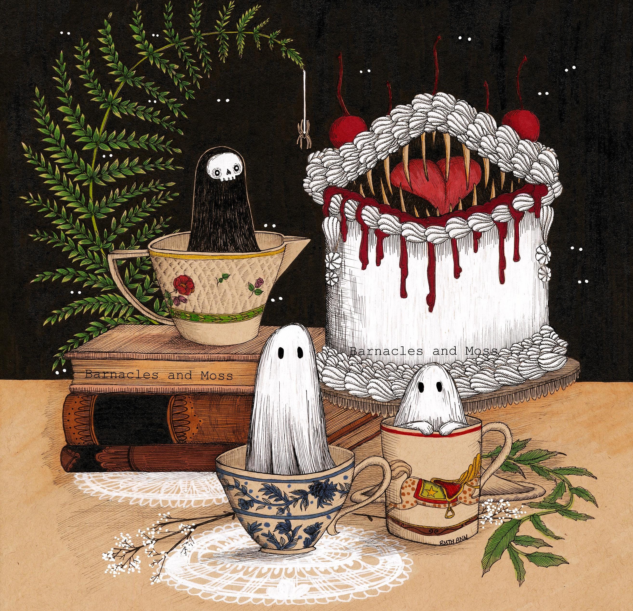 Spooky Tea Party Fine Art Print | Halloween Treats | Goblincore