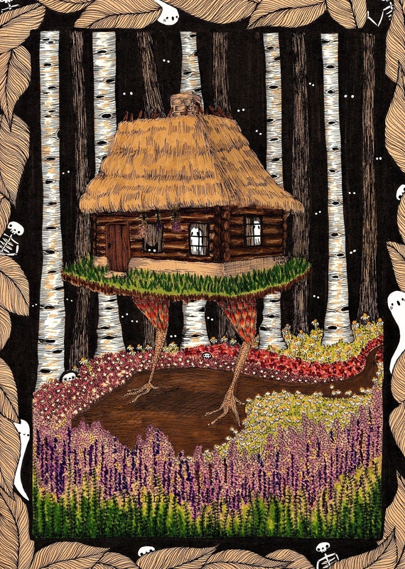 Baba Yaga's Hut In Summer Fine Art Print | Baba Yaga | Haunted Forest | Whimsigoth Art | Goblincore Decor