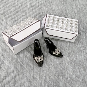 Doll Shoes and Shoe Box, Black Slingback Doll Shoes, Doll Accessories, Doll Clothes,