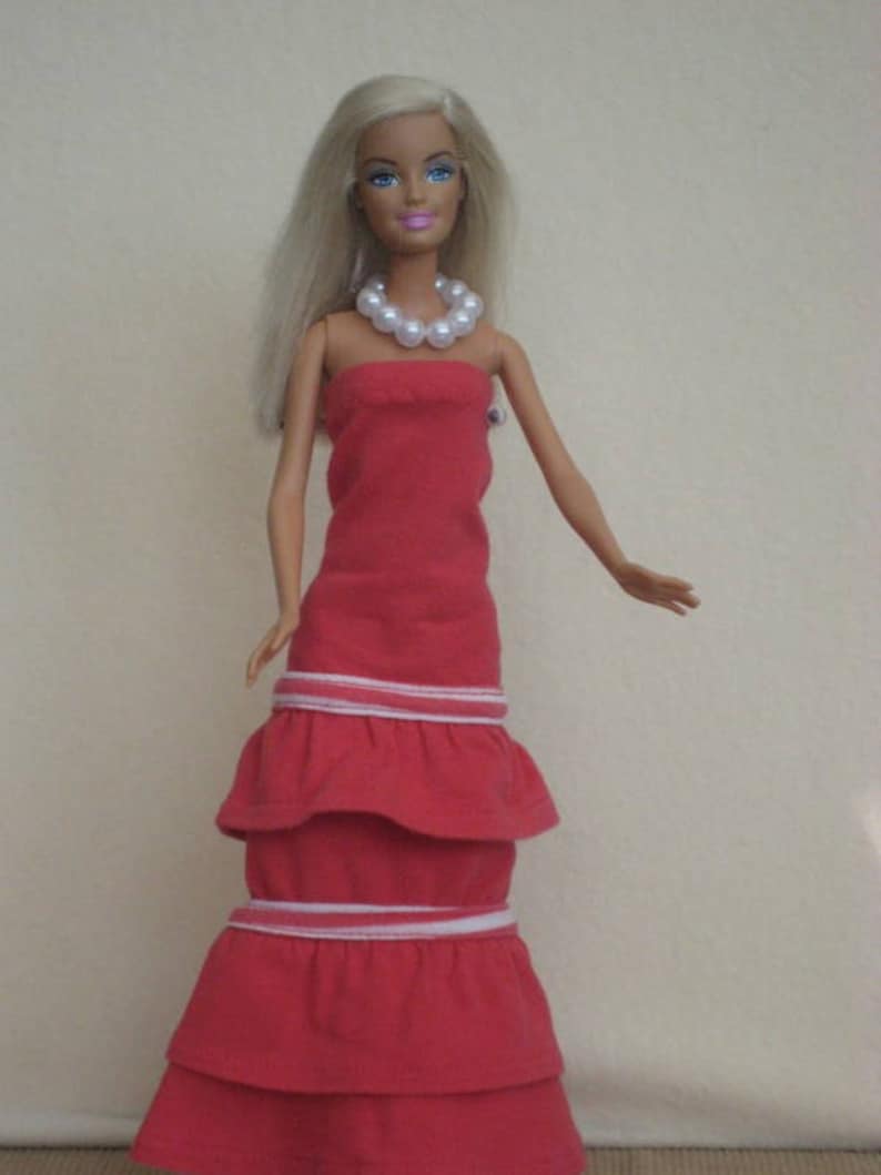 Cute Barbie Doll Clothing item Peach /& White Long Wrap Dress Handmade