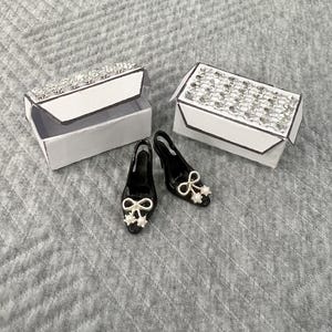 Doll Shoes and Shoe Box, Black Slingback Doll Shoes, Doll Accessories, Doll Clothes,