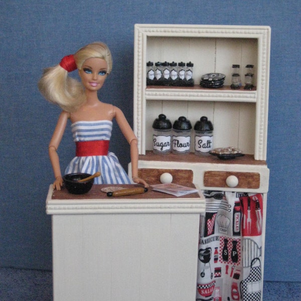 Complete Barbie  Kitchen,Doll Furniture, Barbie Kitchen Hutch, Barbie Kitchen Set, Barbie Kitchen Island
