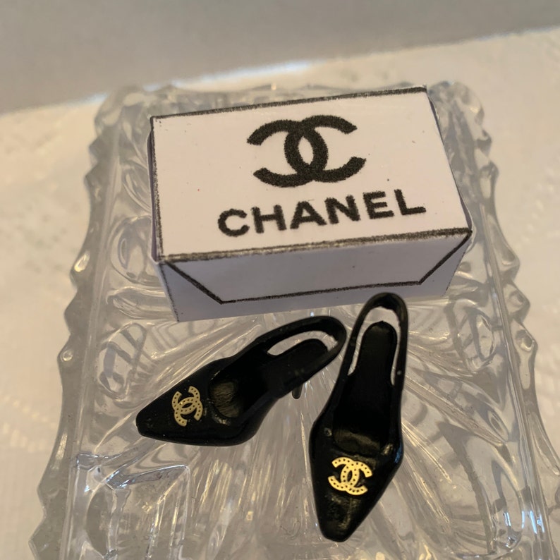 Black Chanel Doll Shoes and Shoe Box Barbie Doll Shoes Doll Etsy