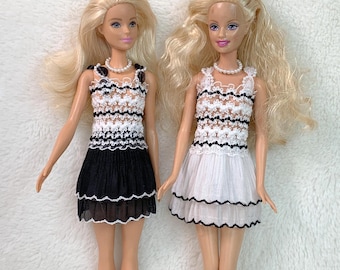 11 1/2 inch Doll, Fashion Doll Clothes, Delicate White or Black Dress with Necklace,