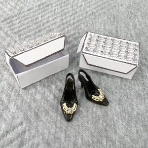 Doll Shoes and Shoe Box, Black Slingback Doll Shoes, Doll Accessories, Doll Clothes,