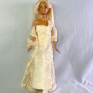 Beautiful 11.5 inch Doll Lingerie, Beige Lace Doll Night Gown and Robe,