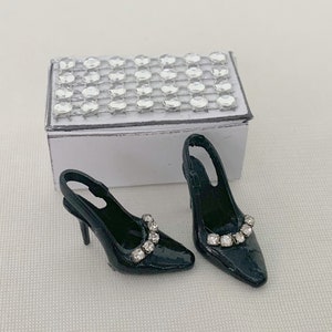 Doll Shoes and Shoe Box, Black Slingback Doll Shoes, Doll Accessories, Doll Clothes,