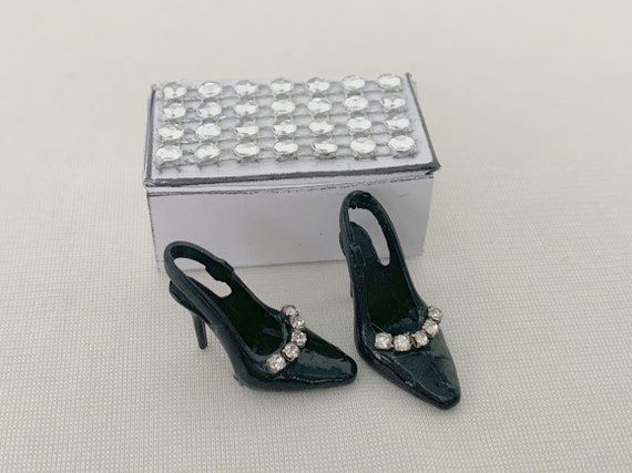Doll Shoes and Shoe Box, Black Slingback Doll Shoes, Doll Accessories, Doll Clothes,