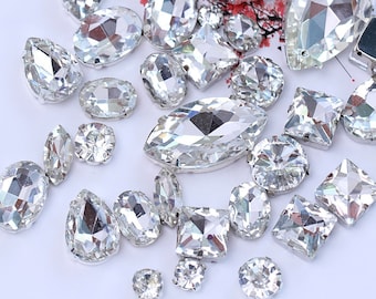 50 pezzi cristallini da cucire su strass nell'artiglio, pietre per abiti fai da te, strass in vetro a forma mista per abbigliamento, da cucire su strass con artiglio