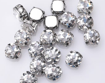 50pcs cristal clair coudre sur strass avec griffe bricolage robe pierres forme ronde strass en verre pour vêtements, ruban flatback strass