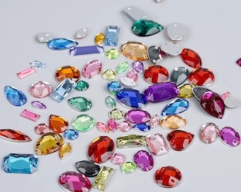 500/100 pezzi colori misti da cucire su strass, strass di cristallo a forma mista, acrilico fai-da-te da cucire su strass, gemme da cucire sul retro piatto con fori