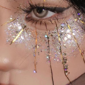 Halloween  Makeup Laser Sequins, Gold Eye Ornaments, Shiny  Face Stickers, Glitter Sequins For Nail Decoration, Stage Dress Up Accessories