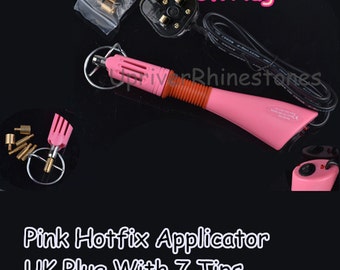 Hot Fix Applicator, Pink&Purple Color, UK Plug With 7 Tips, 5 Seconds Rapid Heating Up, 110-220V, Hot Fix Wand, DIY Tool TGA05D/04C